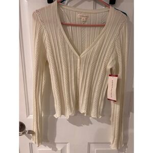 Aeropostale Y2K Cropped Cardigan Sweater Cream XL Button Front Textured Knit